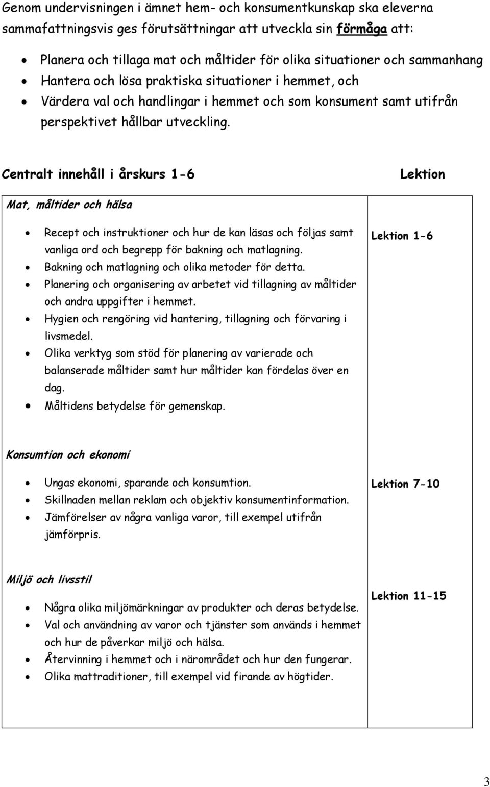 Centralt innehåll i årskurs 1-6 Lektion Mat, måltider och hälsa Recept och instruktioner och hur de kan läsas och följas samt vanliga ord och begrepp för bakning och matlagning.