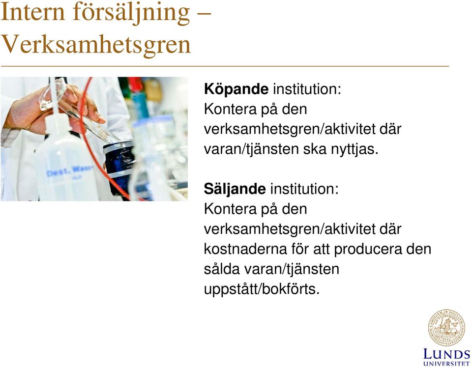 Säljande institution: Kontera på den verksamhetsgren/aktivitet där