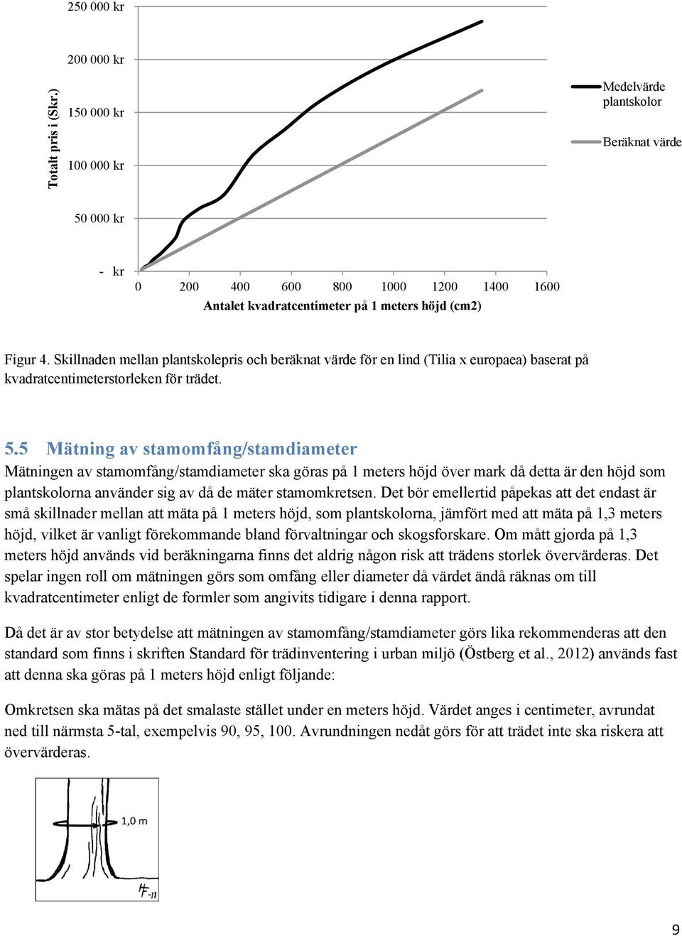 Skillnaden mellan plantskolepris och beräknat värde för en lind (Tilia x europaea) baserat på kvadratcentimeterstorleken för trädet. 5.