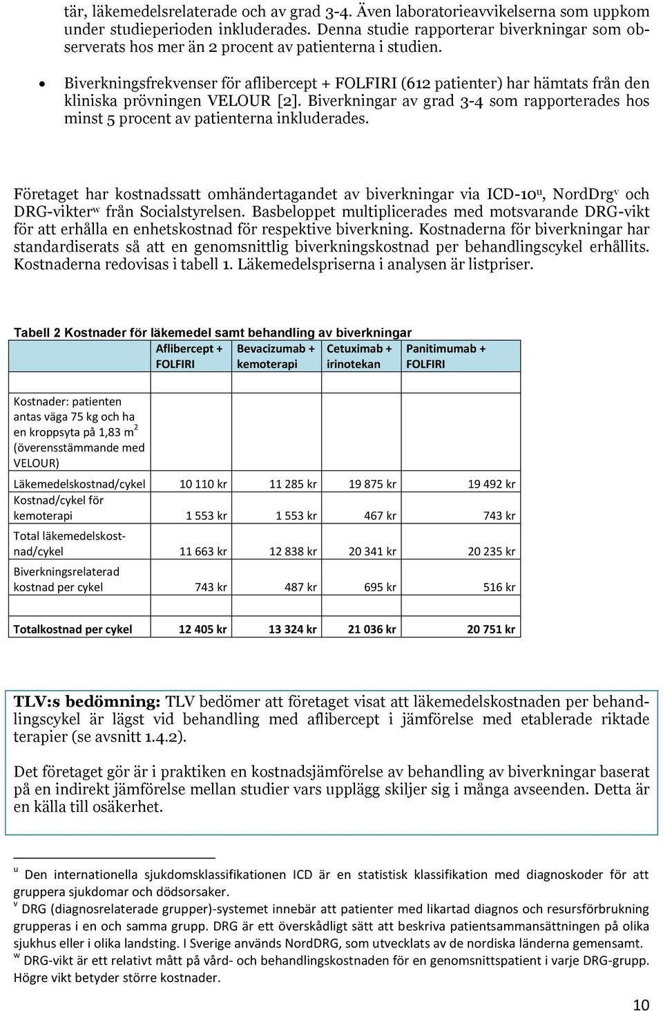 Biverkningsfrekvenser för aflibercept + FOLFIRI (612 patienter) har hämtats från den kliniska prövningen VELOUR [2].