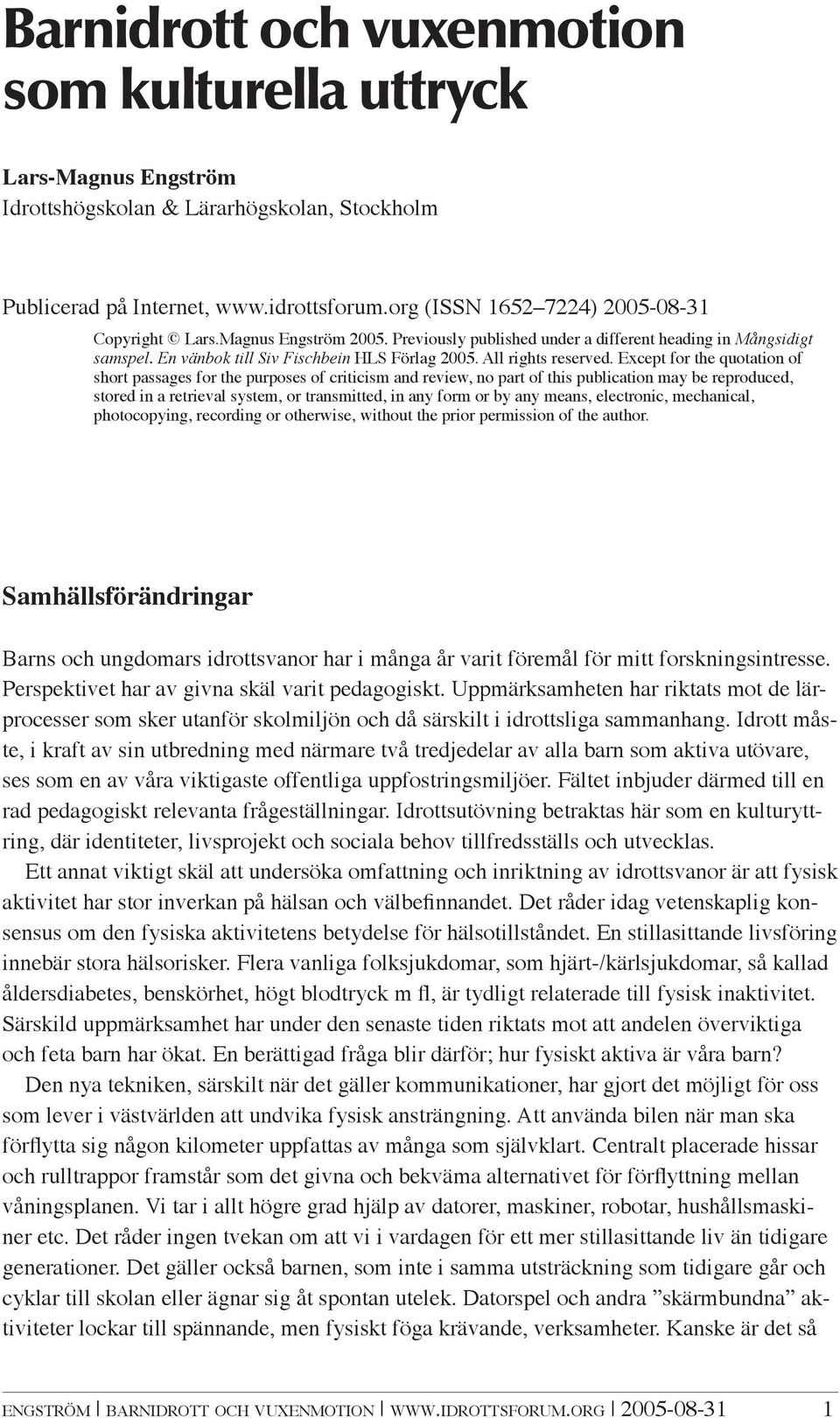 Barnidrott och vuxenmotion som kulturella uttryck - PDF Gratis nedladdning