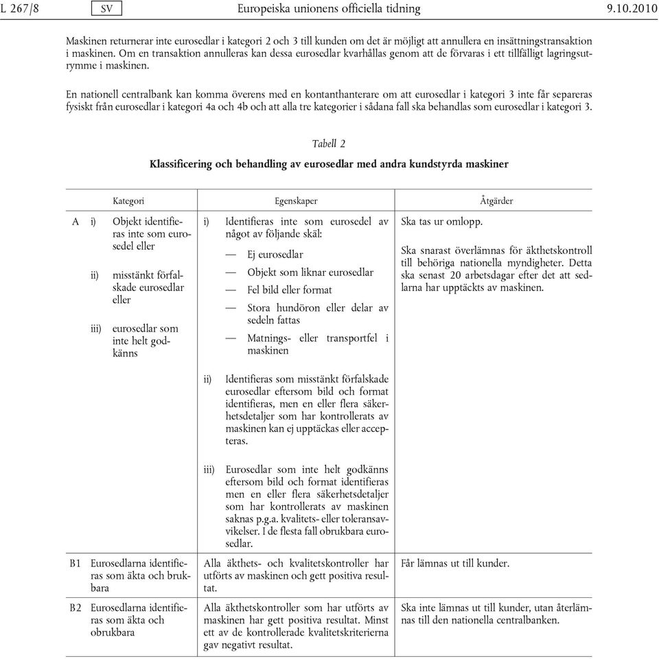 En nationell centralbank kan komma överens med en kontanthanterare om att eurosedlar i kategori 3 inte får separeras fysiskt från eurosedlar i kategori 4a och 4b och att alla tre kategorier i sådana