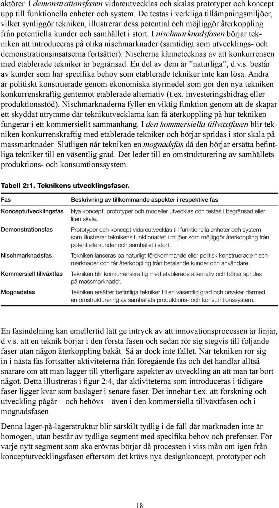 I nischmarknadsfasen börjar tekniken att introduceras på olika nischmarknader (samtidigt som utvecklings- och demonstrationsinsatserna fortsätter).