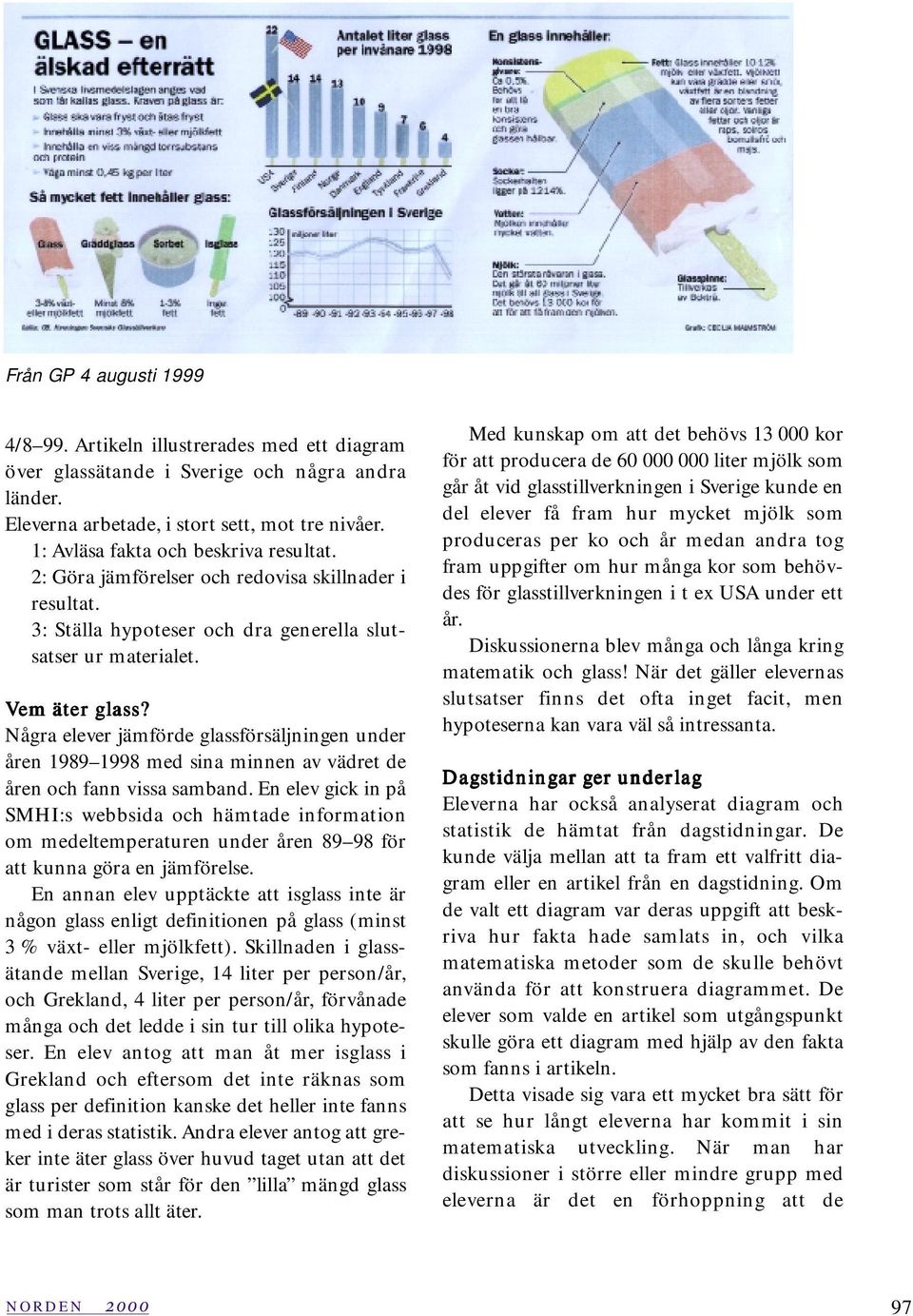 Några elever jämförde glassförsäljningen under åren 1989 1998 med sina minnen av vädret de åren och fann vissa samband.