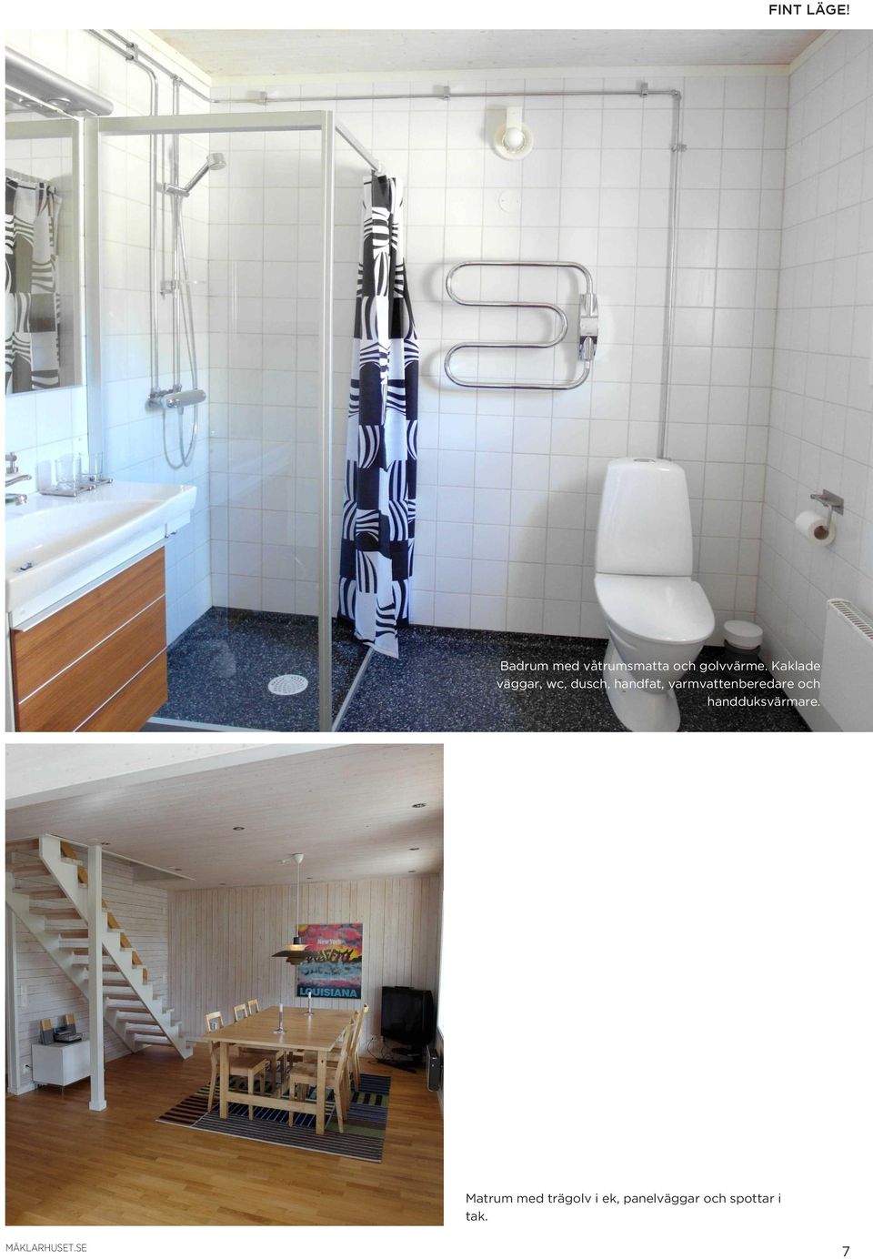 Kaklade väggar, wc, dusch, handfat,