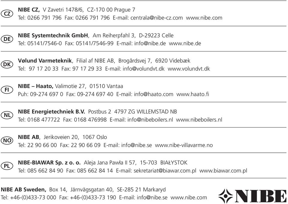 dk www.volundvt.dk FI NIBE aato, Valimotie 7, 00 Vantaa Puh: 09-7 97 0 Fax: 09-7 97 E-mail: info@haato.com www.haato.fi NL NIBE Energietechniek B.V. Postbus 797 ZG WILLEMSTAD NB Tel: 08 777 Fax: 08 7998 E-mail: info@nibeboilers.