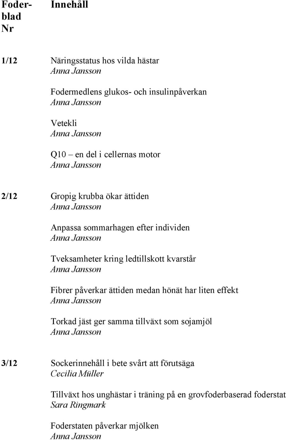 ättiden medan hönät har liten effekt Torkad jäst ger samma tillväxt som sojamjöl 3/12 Sockerinnehåll i bete svårt att