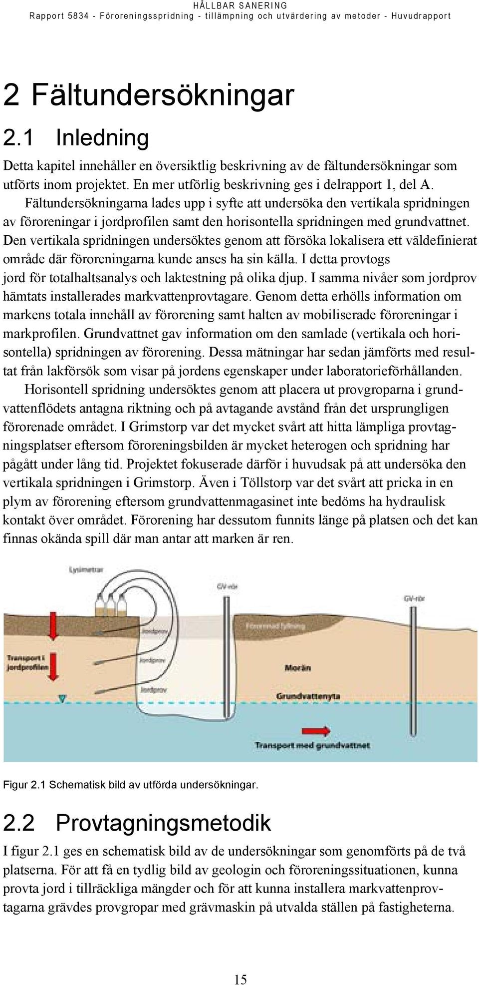 Den vertikala spridningen undersöktes genom att försöka lokalisera ett väldefinierat område där föroreningarna kunde anses ha sin källa.