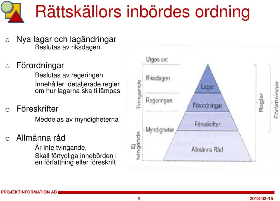 lagarna ska tillämpas Föreskrifter Meddelas av myndigheterna Allmänna råd