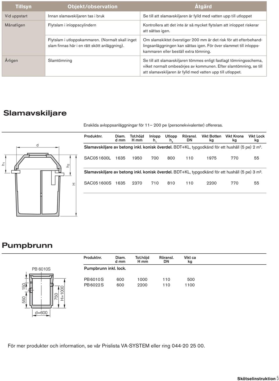 Om slamskiktet överstiger 200 mm är det risk för att efterbe handlingsanläggningen kan sättas igen. För över slammet till inloppskammaren eller beställ extra tömning.