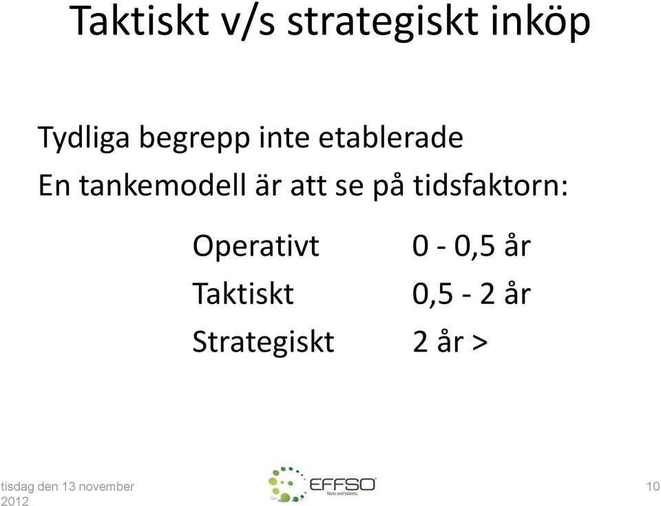 tidsfaktorn: Operativt 0-0,5 år Taktiskt 0,5-2