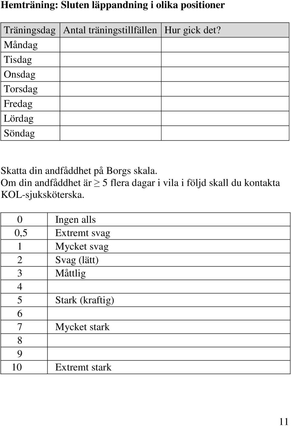Om din andfåddhet är 5 flera dagar i vila i följd skall du kontakta KOL-sjuksköterska.