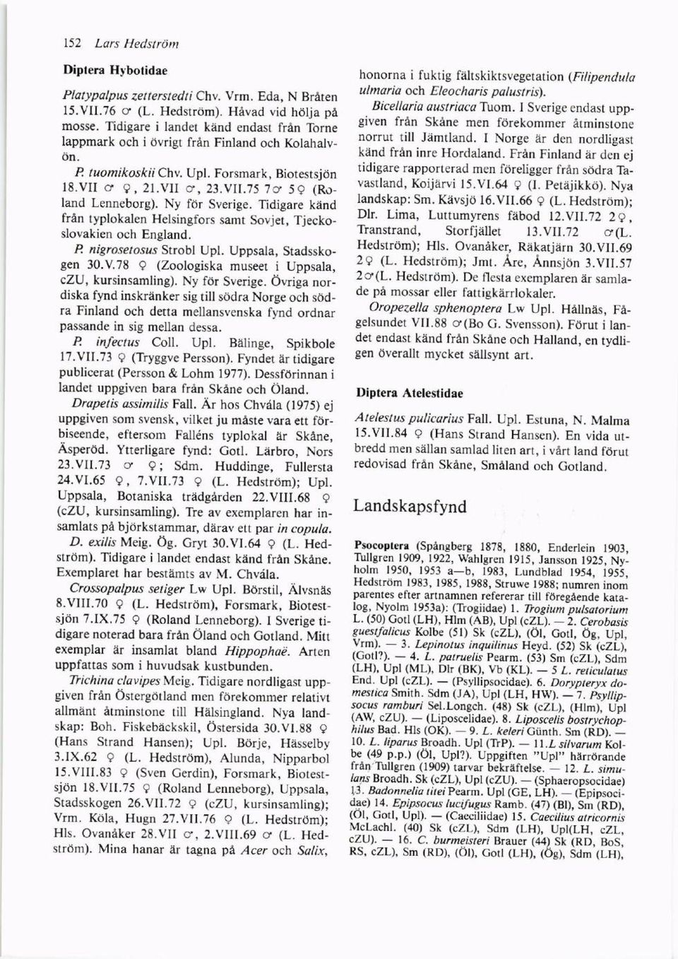 Ny frir Sverige. Tidigare kiind friin typlokalen Helsingfors samt Sovjet, Tjeckoslovakien och England. P, nigrosetosus Strobl Upl. Uppsala, Stadsskogen 30.V.