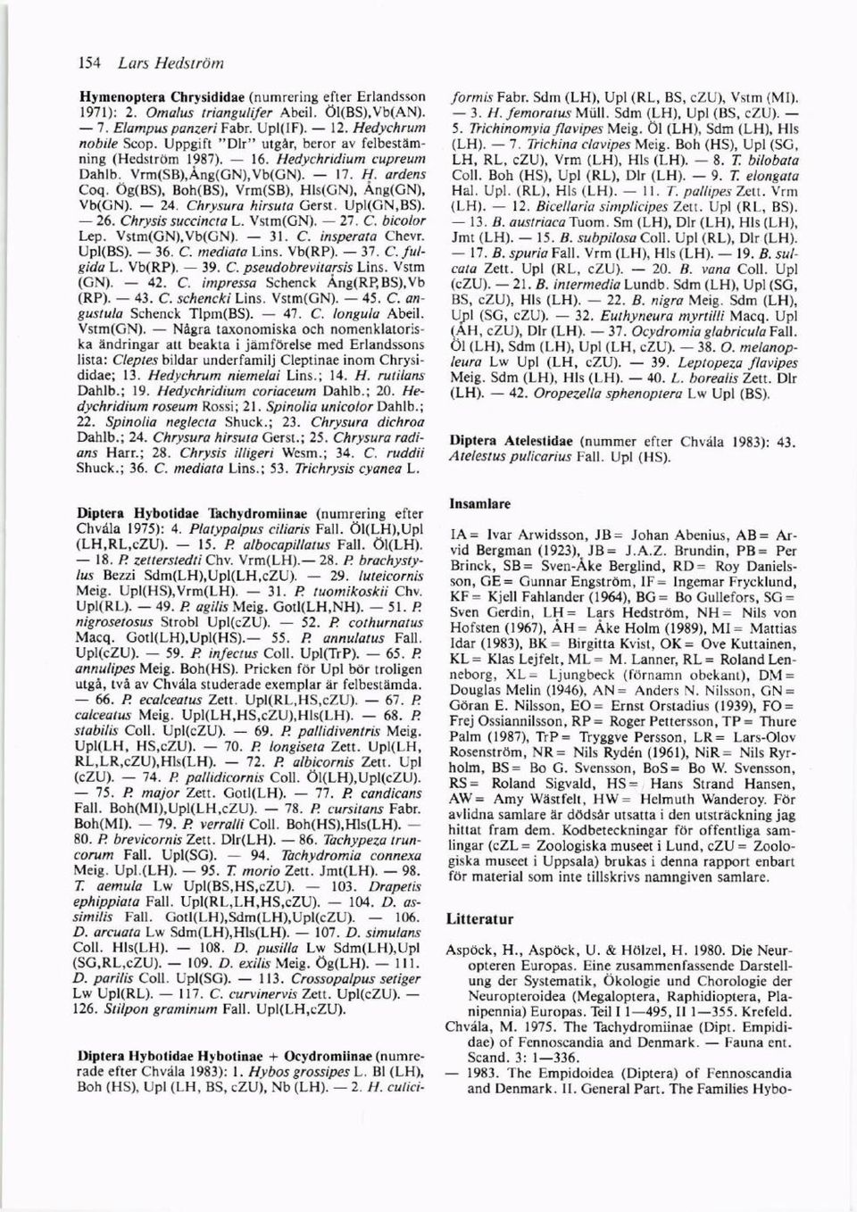 Chrysura hirsuta Gerst. UpI(GN,BS). 26. Chrysis succrncra L. Vstm(GN). 27. C. bicolor Lep. Vstm(GN),Vb(GN). 31. C. insperota Chew Upl(BS). 36. C. mediato Lins. vb(rp). 37. C. fulgrza L. Vb(RP). 39. C. pseudobrevitarsrb Lins.