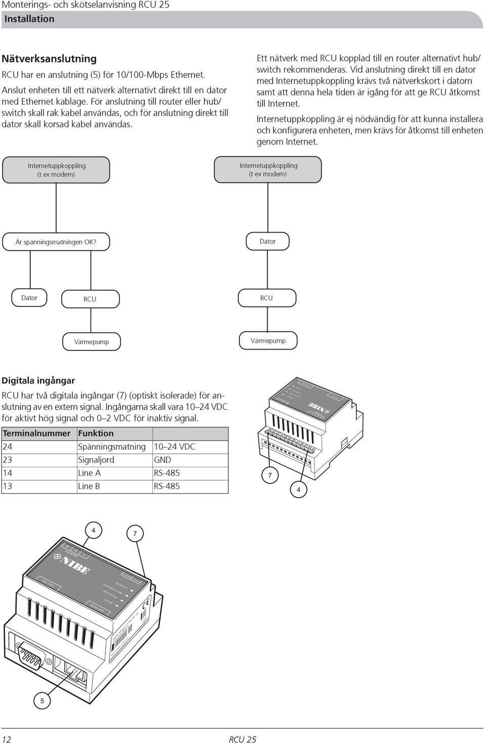 För anslutning till router eller hub/ switch skall rak kabel användas, och för anslutning direkt till dator skall korsad kabel användas.