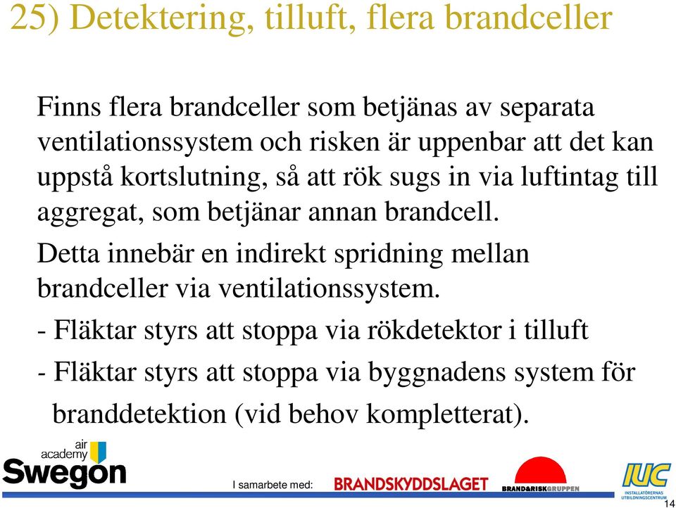 brandcell. Detta innebär en indirekt spridning mellan brandceller via ventilationssystem.