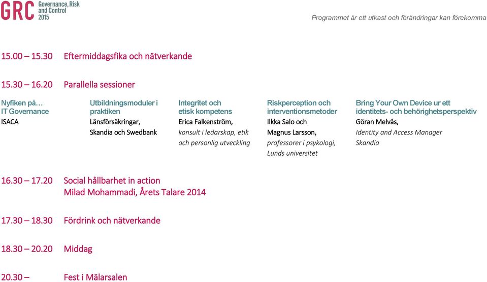 interventionsmetoder identitets- och behörighetsperspektiv ISACA Länsförsäkringar, Erica Falkenström, Ilkka Salo och Göran Melvås, Skandia och Swedbank konsult i
