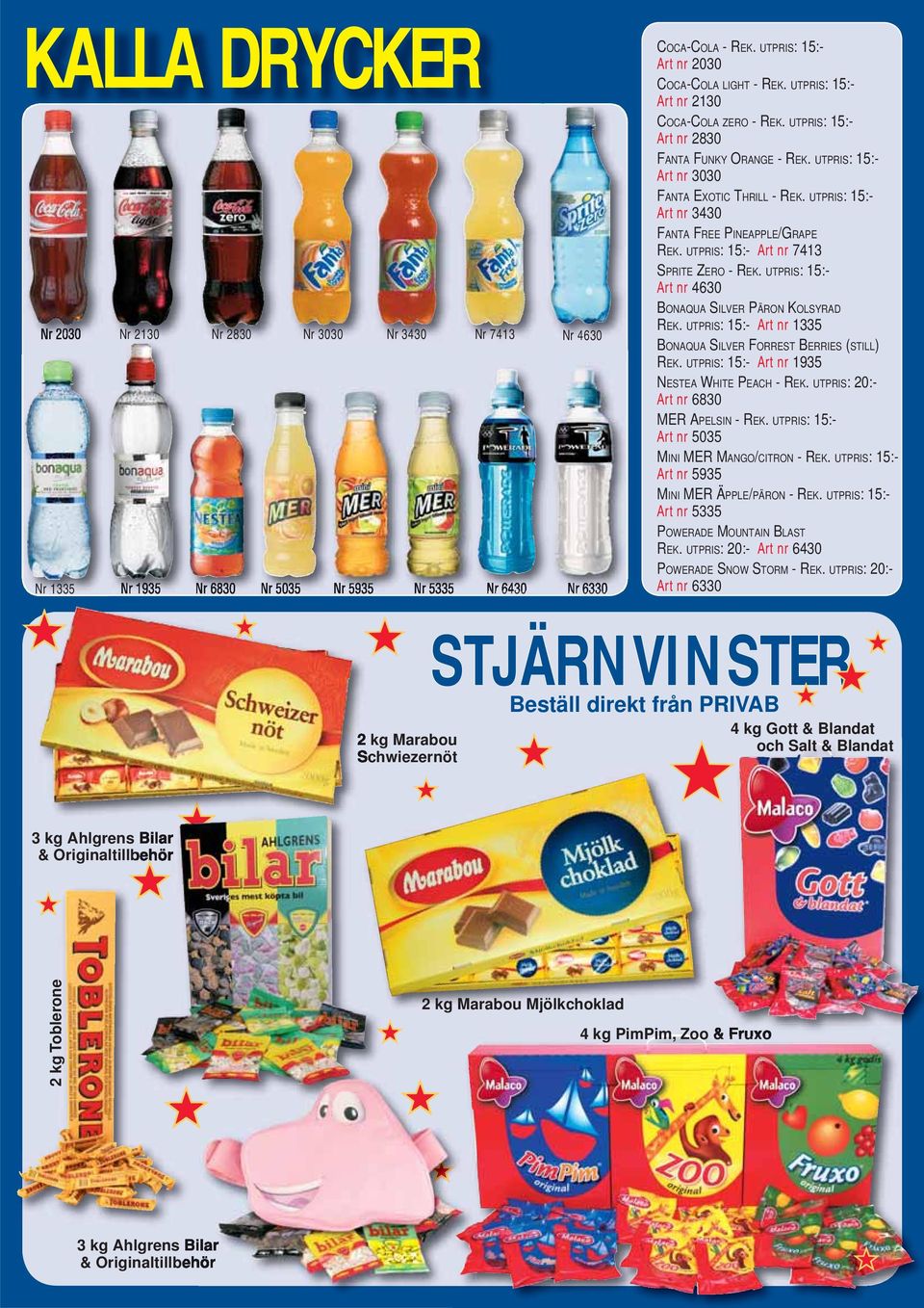 BONAQUA SILVER FORREST BERRIES (STILL) Art nr 1935 NESTEA WHITE PEACH - Art nr 6830 MER APELSIN - Art nr 5035 MINI MER MANGO/CITRON - Art nr 5935 MINI MER ÄPPLE/PÄRON - Art nr 5335 POWERADE MOUNTAIN