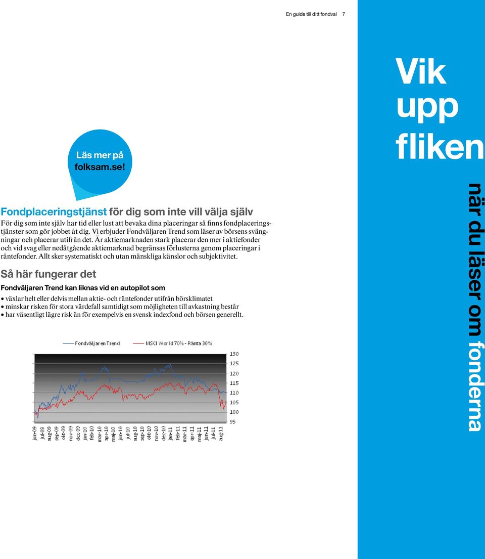 Är aktiemarknaden stark placerar den mer i aktiefonder och vid svag eller nedåtgående aktiemarknad begränsas förlusterna genom placeringar i räntefonder.