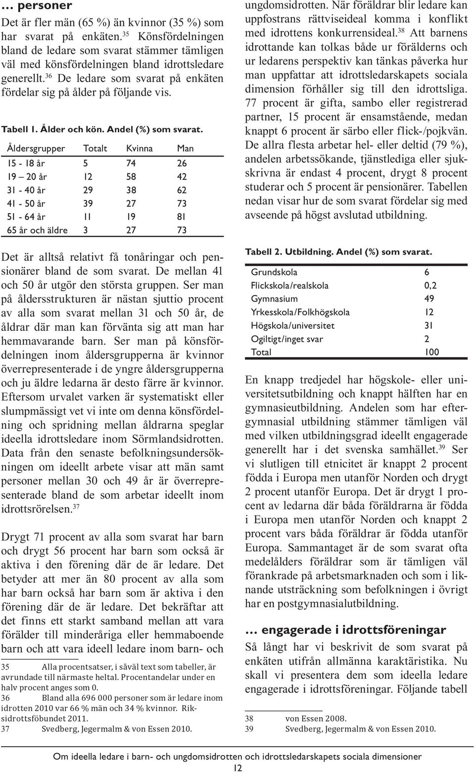 Åldersgrupper Totalt Kvinna Man 15-18 år 5 74 26 19 20 år 12 58 42 31-40 år 29 38 62 41-50 år 39 27 73 51-64 år 11 19 81 65 år och äldre 3 27 73 Det är alltså relativt få tonåringar och pensionärer