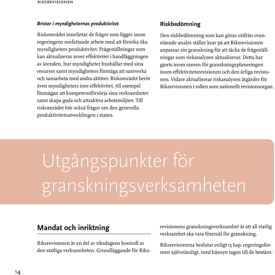 aktörer. Riskområdet berör även myndigheters inre effektivitet, till exempel förmågan att kompetensförsörja sina verksamheter samt skapa goda och attraktiva arbetsmiljöer.