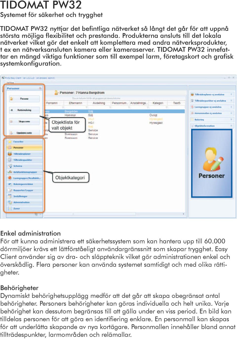 TIDOMAT PW32 innefattar en mängd viktiga funktioner som till exempel larm, företagskort och grafisk systemkonfiguration.