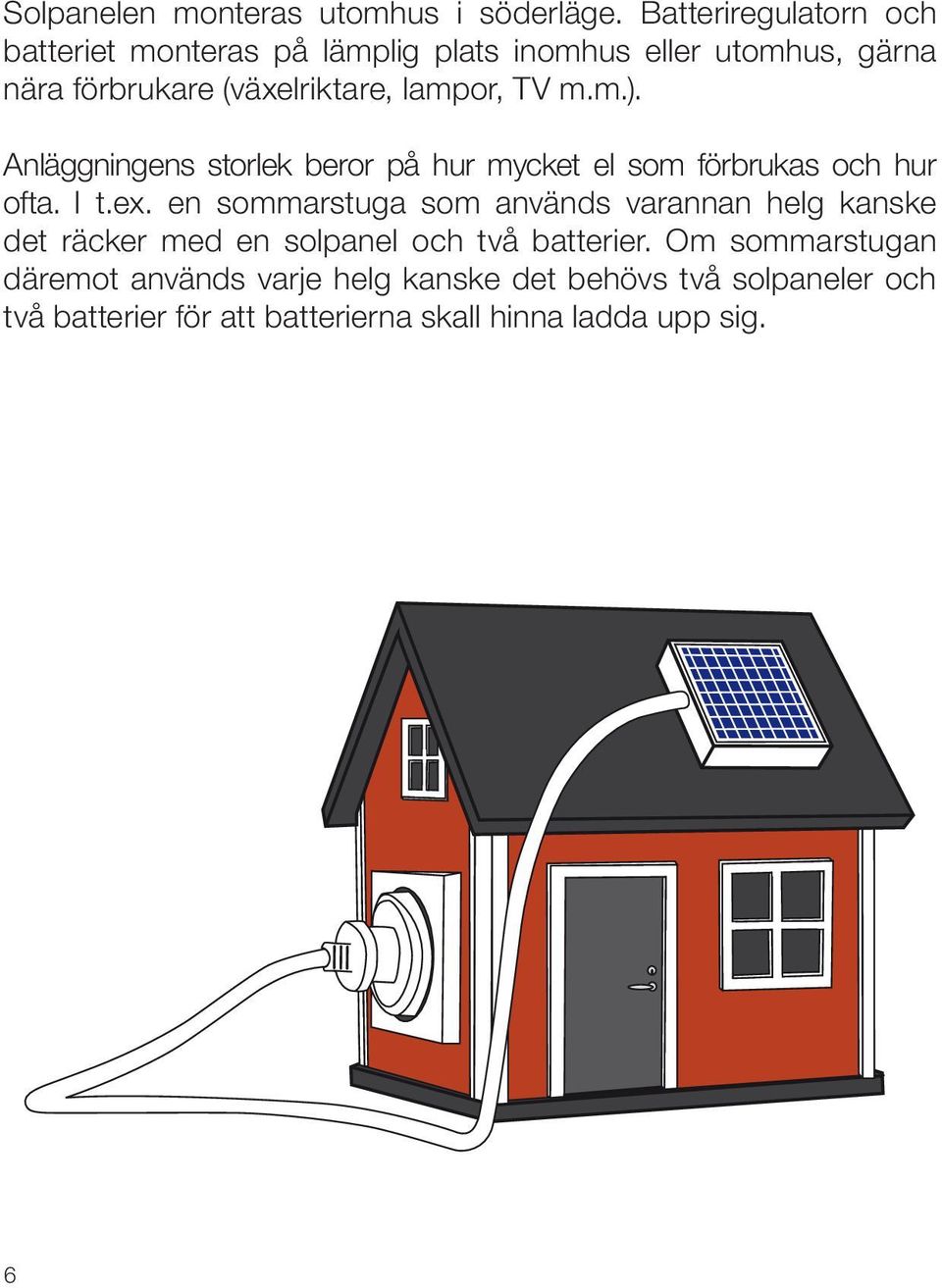 lampor, TV m.m.). Anläggningens storlek beror på hur mycket el som förbrukas och hur ofta. I t.ex.