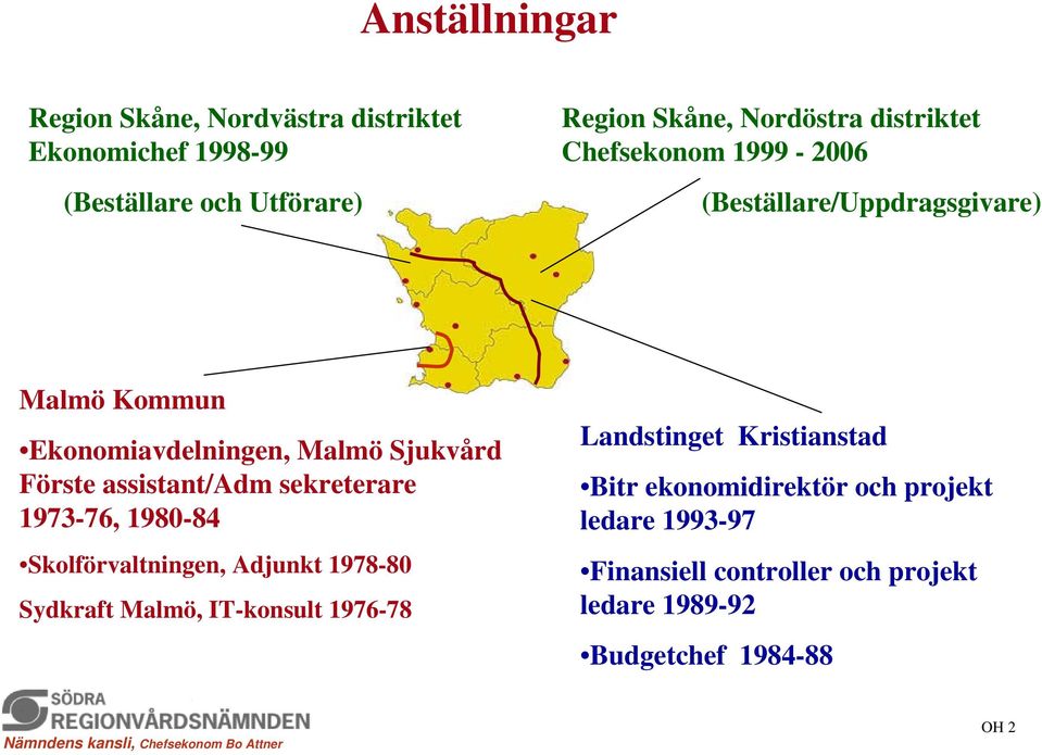 assistant/adm sekreterare 1973-76, 1980-84 Skolförvaltningen, Adjunkt 1978-80 Sydkraft Malmö, IT-konsult 1976-78