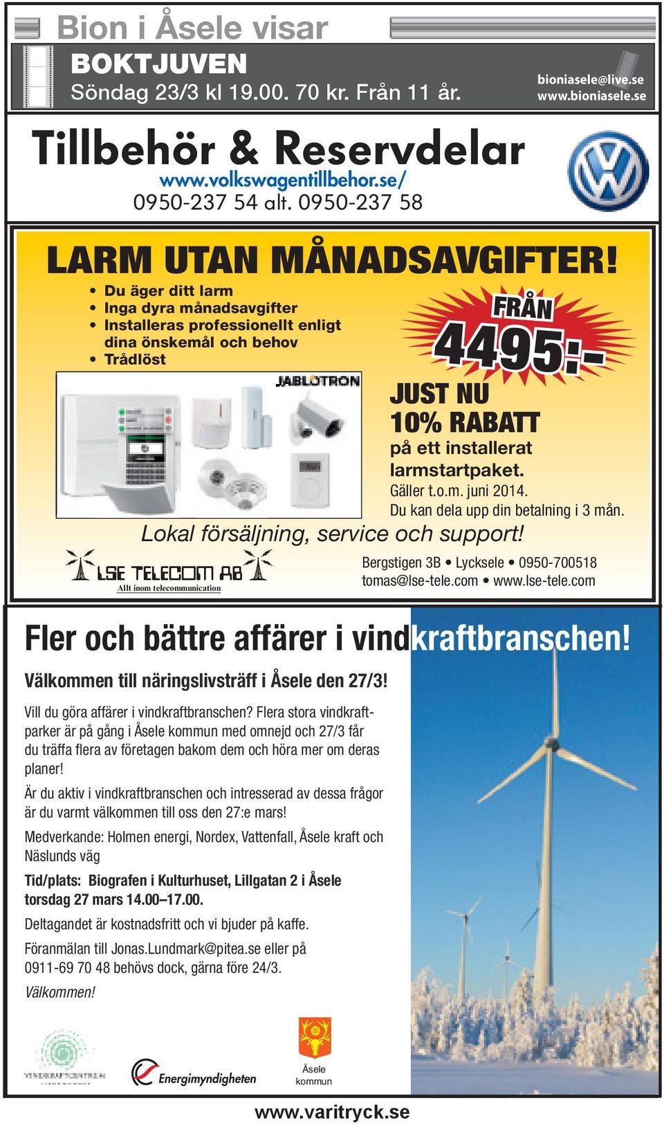 Flera stora vindkraftparker är på gång i Åsele kommun med omnejd och 27/3 får du träffa flera av företagen bakom dem och höra mer om deras planer!