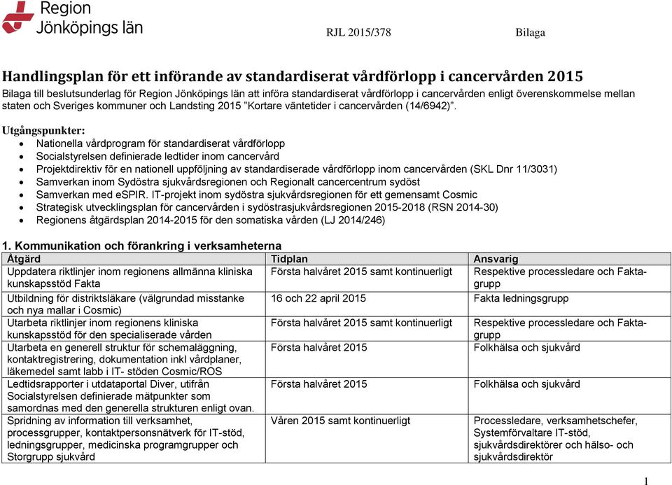 Utgångspunkter: Nationella vårdprogram för standardiserat vårdförlopp Socialstyrelsen definierade ledtider inom cancervård Projektdirektiv för en nationell uppföljning av standardiserade vårdförlopp