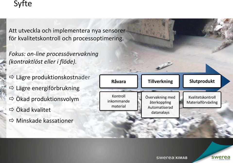 Lägre produktionskostnader Lägre energiförbrukning Ökad produktionsvolym Ökad kvalitet Minskade