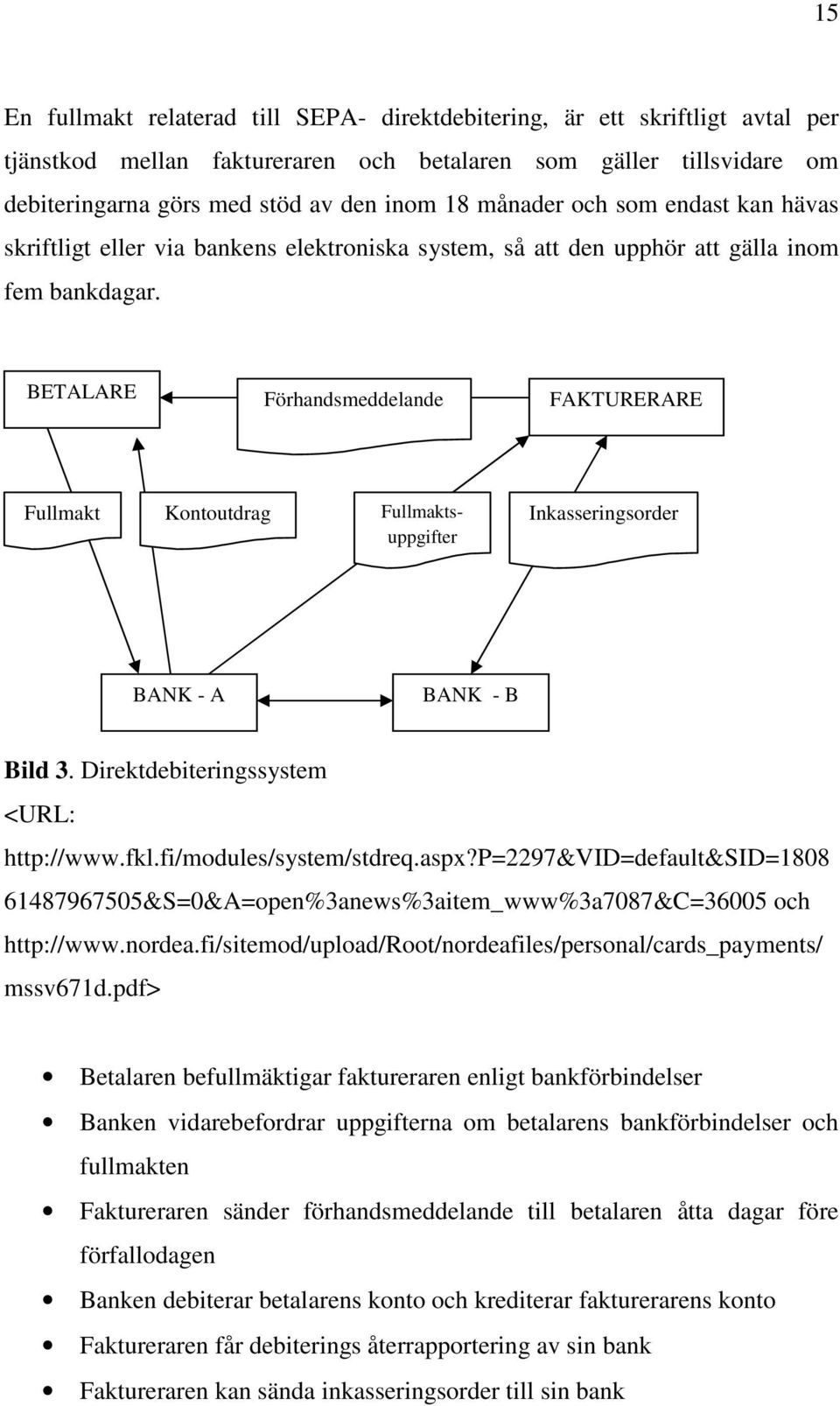 BETALARE Förhandsmeddelande FAKTURERARE Fullmakt Kontoutdrag Fullmaktsuppgifter Inkasseringsorder BANK - A BANK - B Bild 3. Direktdebiteringssystem <URL: http://www.fkl.fi/modules/system/stdreq.aspx?