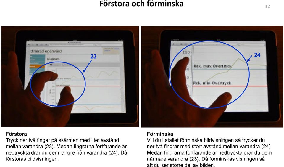 12 24 Förminska Vill du i stället förminska bildvisningen så trycker du ner två fingrar med stort avstånd mellan