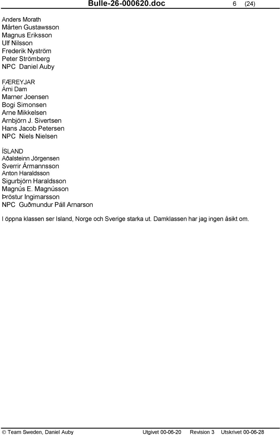 FÆREYJAR Árni Dam Marner Joensen Bogi Simonsen Arne Mikkelsen Arnbjörn J.