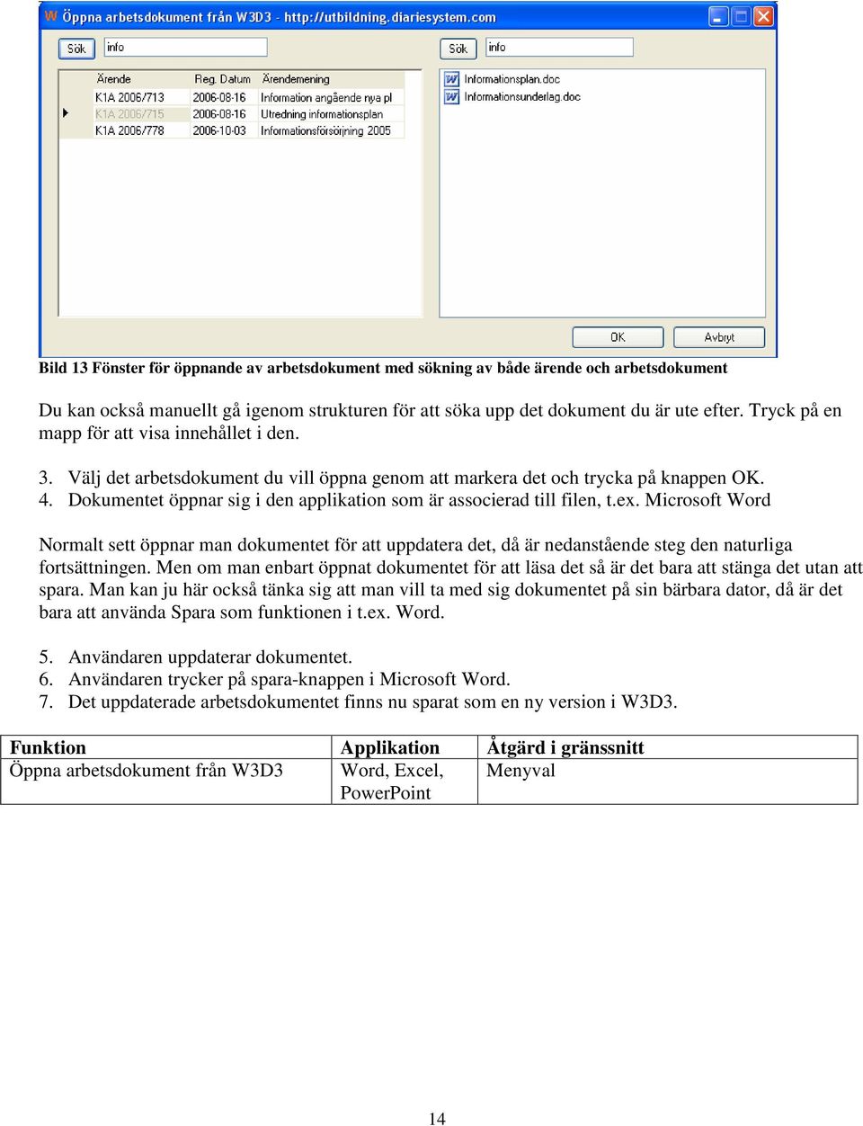Dokumentet öppnar sig i den applikation som är associerad till filen, t.ex.