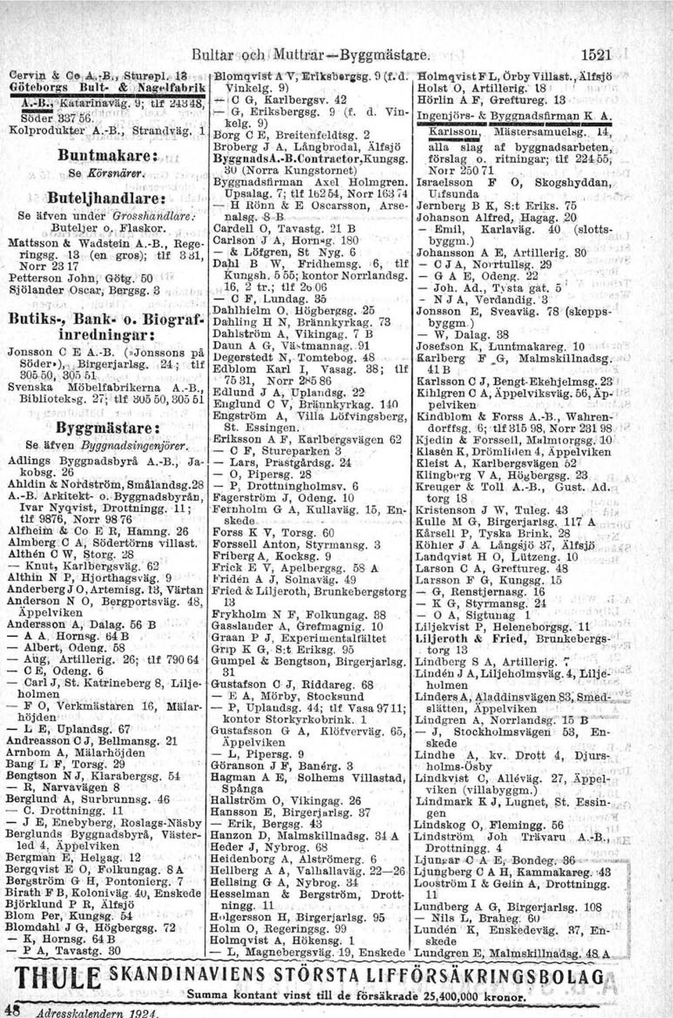 .(r~'",t"" '," " r,g, Erlksbergsg. Bodar",.0.'".,.,', : "., kelg.9), 9 (f.., d. 'vin- ngenjörsl" _ & Byggnadsfirman K A. ~ Kolproduk~r'lt;,~tJ';l, ~tr~n,4"lag. l iaorg O E, Breitenfeldtsg.