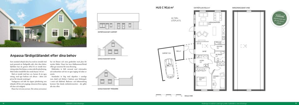 Med vinden inredd blir den totala boytan 142 m 2. Med en inredd vind kan t.ex. barnen få sin egna våning, med eget badrum och allrum - skönt och privat för växande tonåringar!