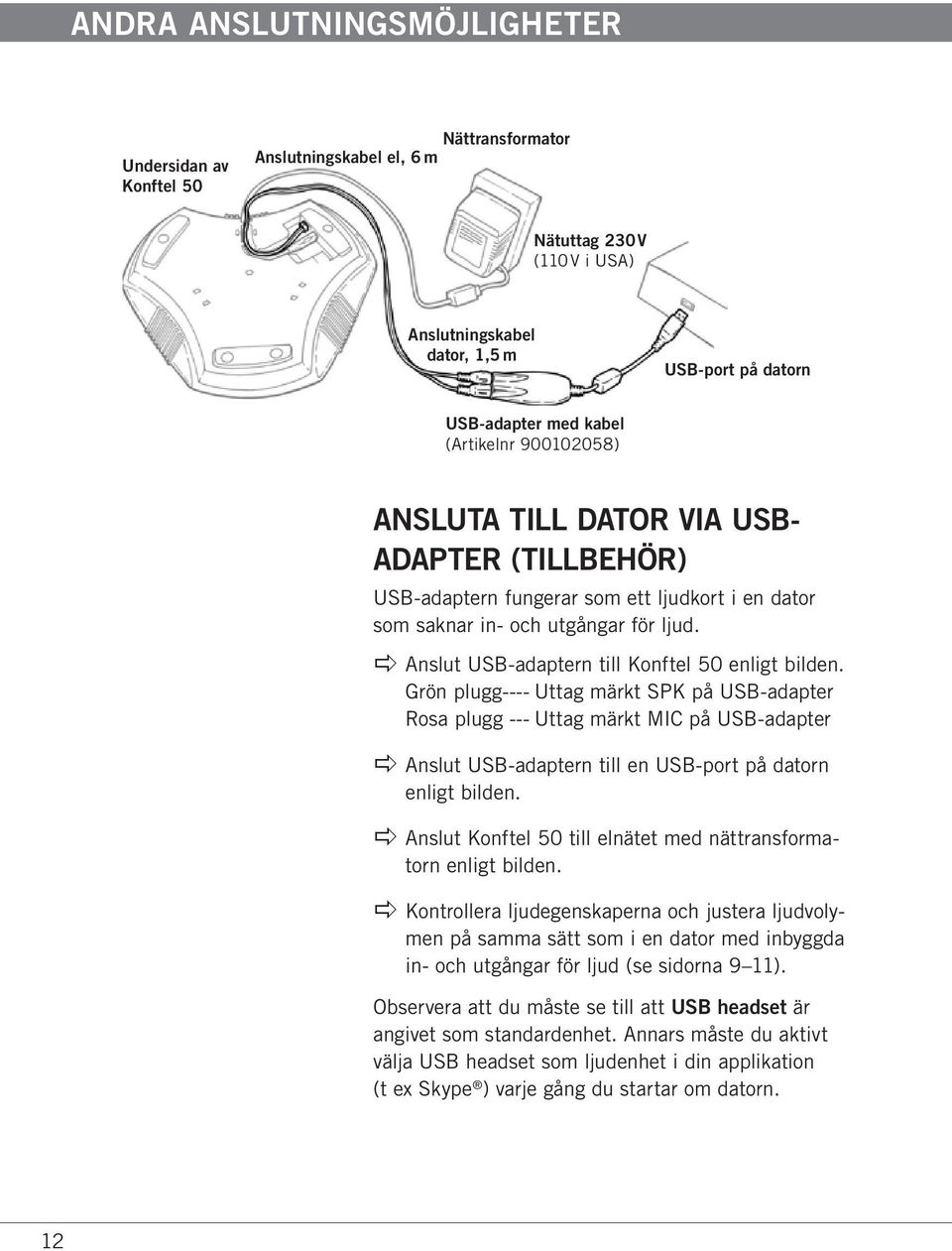 apple Anslut USB-adaptern till Konftel 50 enligt bilden.