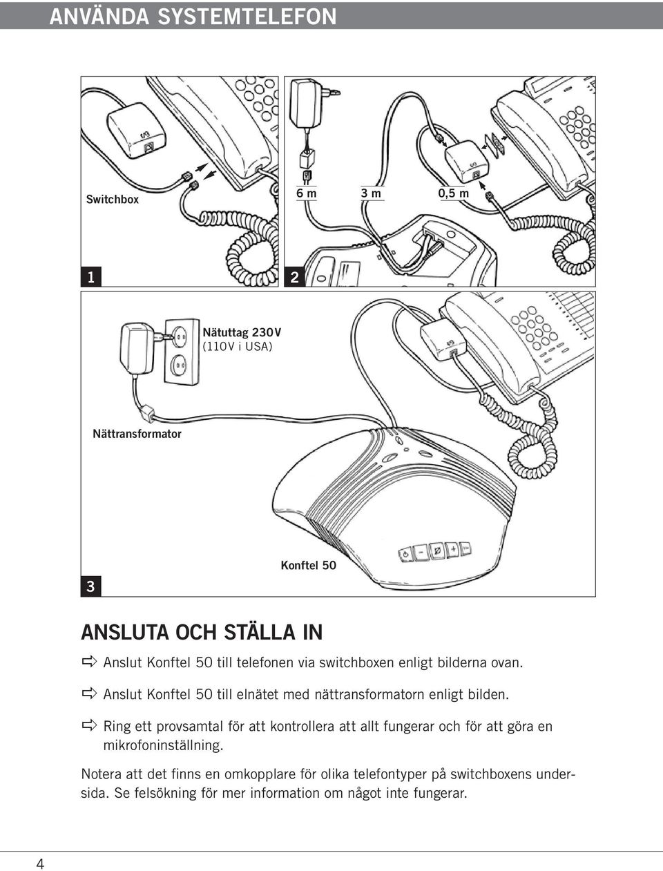 apple Anslut Konftel 50 till elnätet med nättransformatorn enligt bilden.