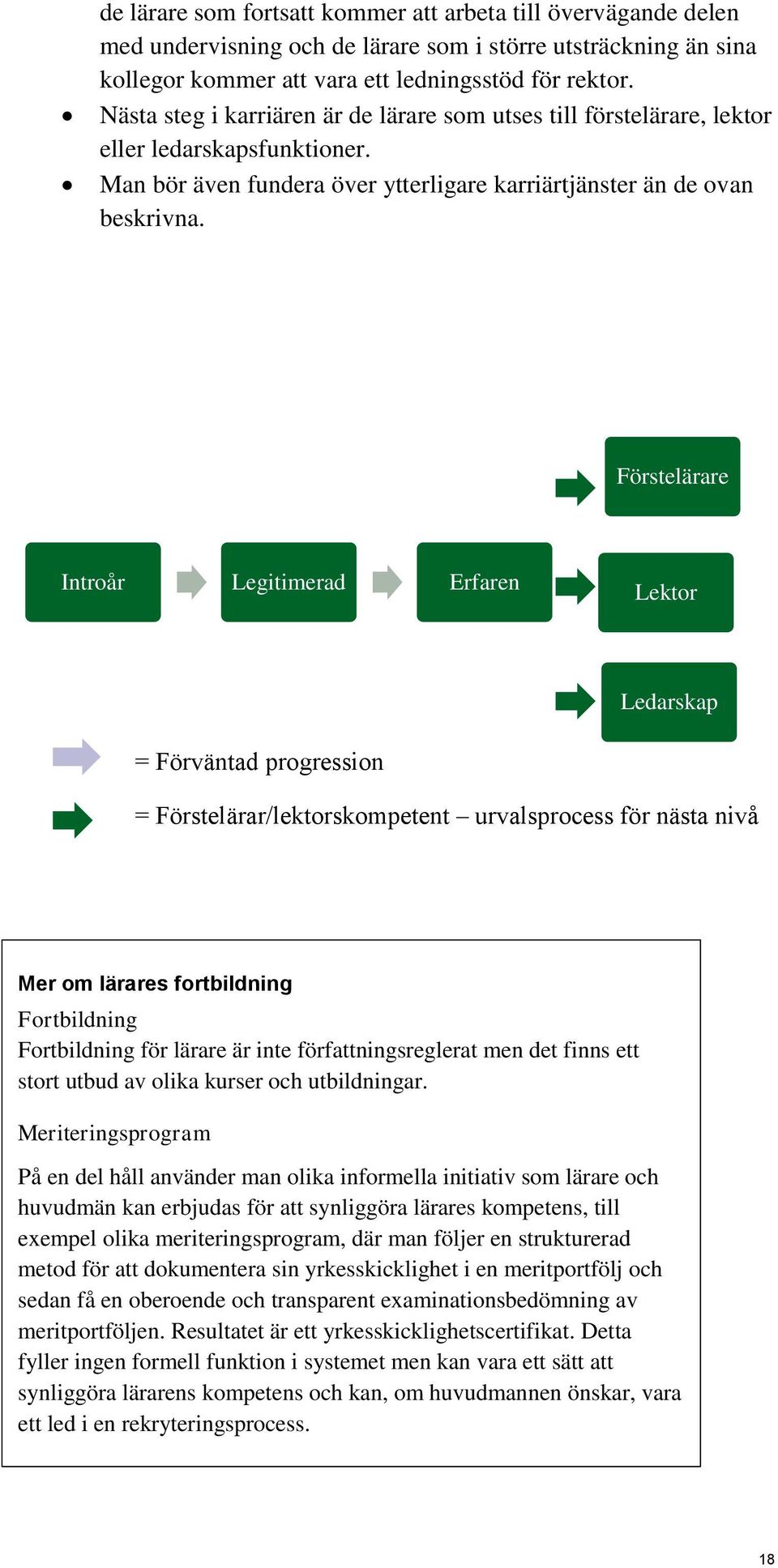 Förstelärare Introår Legitimerad Erfaren Lektor Ledarskap = Förväntad progression = Förstelärar/lektorskompetent urvalsprocess för nästa nivå Mer om lärares fortbildning Fortbildning Fortbildning för