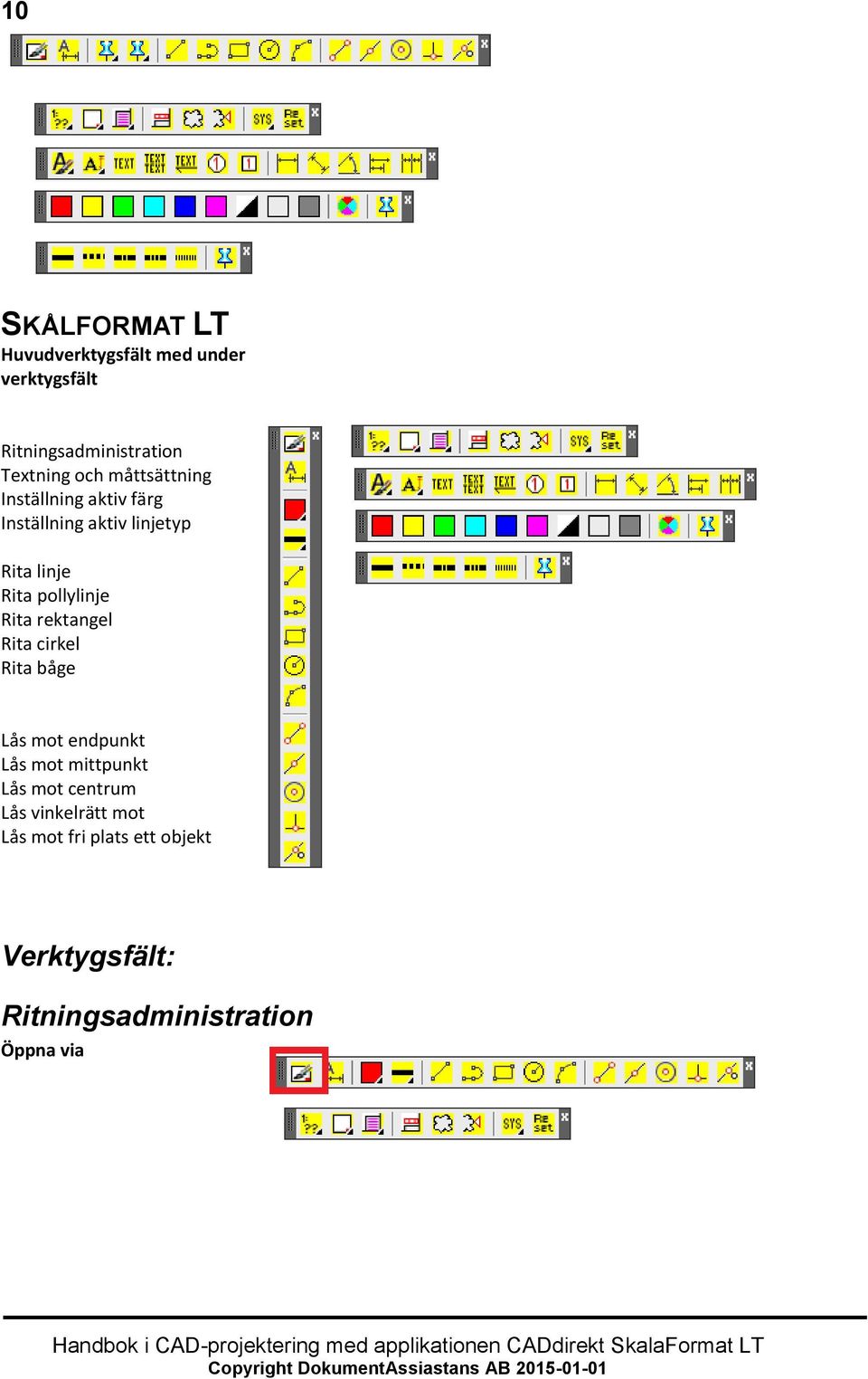 pollylinje Rita rektangel Rita cirkel Rita båge Lås mot endpunkt Lås mot mittpunkt Lås mot