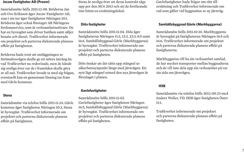 Trafikverket informerade om projektet och parterna diskuterade planens effekt på fastigheten.