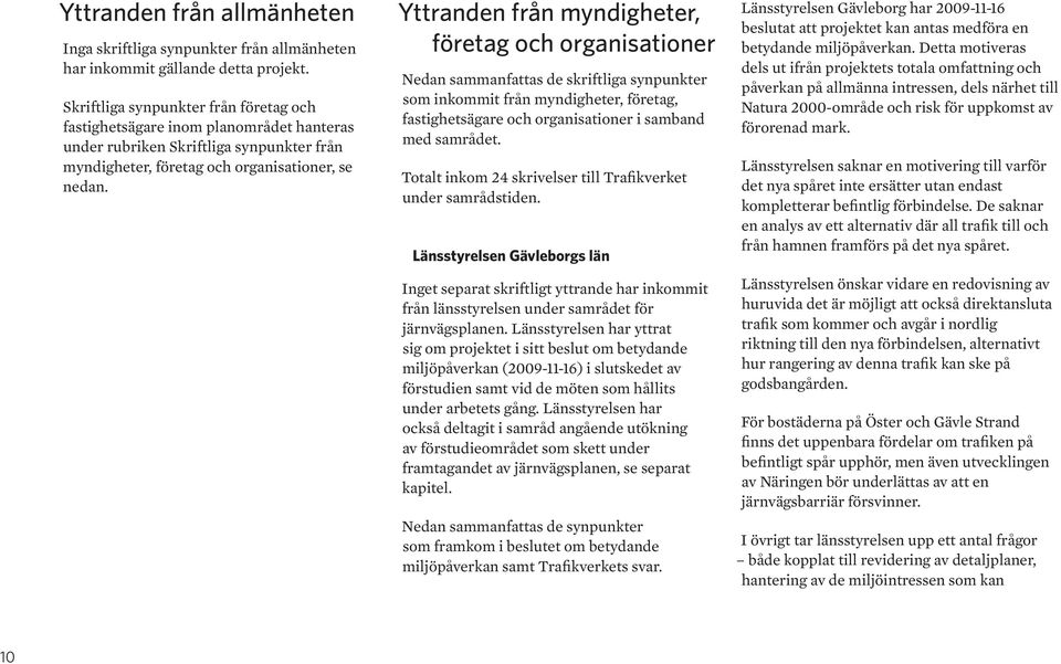 Yttranden från myndigheter, företag och organisationer Nedan sammanfattas de skriftliga synpunkter som inkommit från myndigheter, företag, fastighetsägare och organisationer i samband med samrådet.