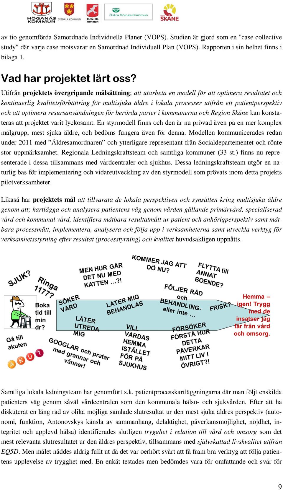 Utifrån projektets övergripande målsättning; att utarbeta en modell för att optimera resultatet och kontinuerlig kvalitetsförbättring för multisjuka äldre i lokala processer utifrån ett
