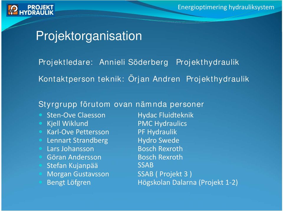 Hydraulics Karl Ove Pettersson PF Hydraulik Lennart Strandberg Hydro Swede Lars Johansson Bosch Rexroth Göran