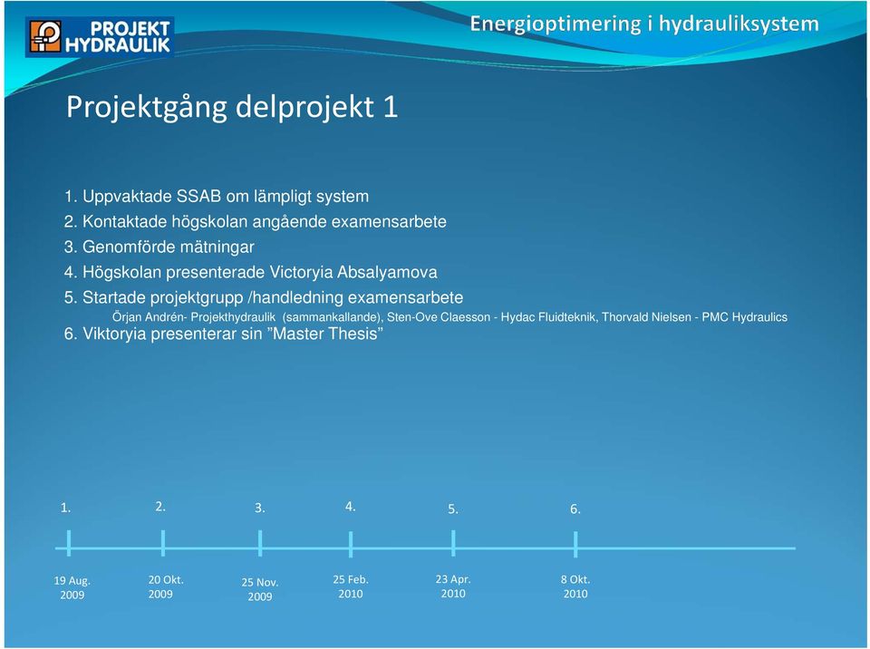 Startade projektgrupp /handledning examensarbete Örjan Andrén- Projekthydraulik (sammankallande), Sten-Ove Claesson - Hydac