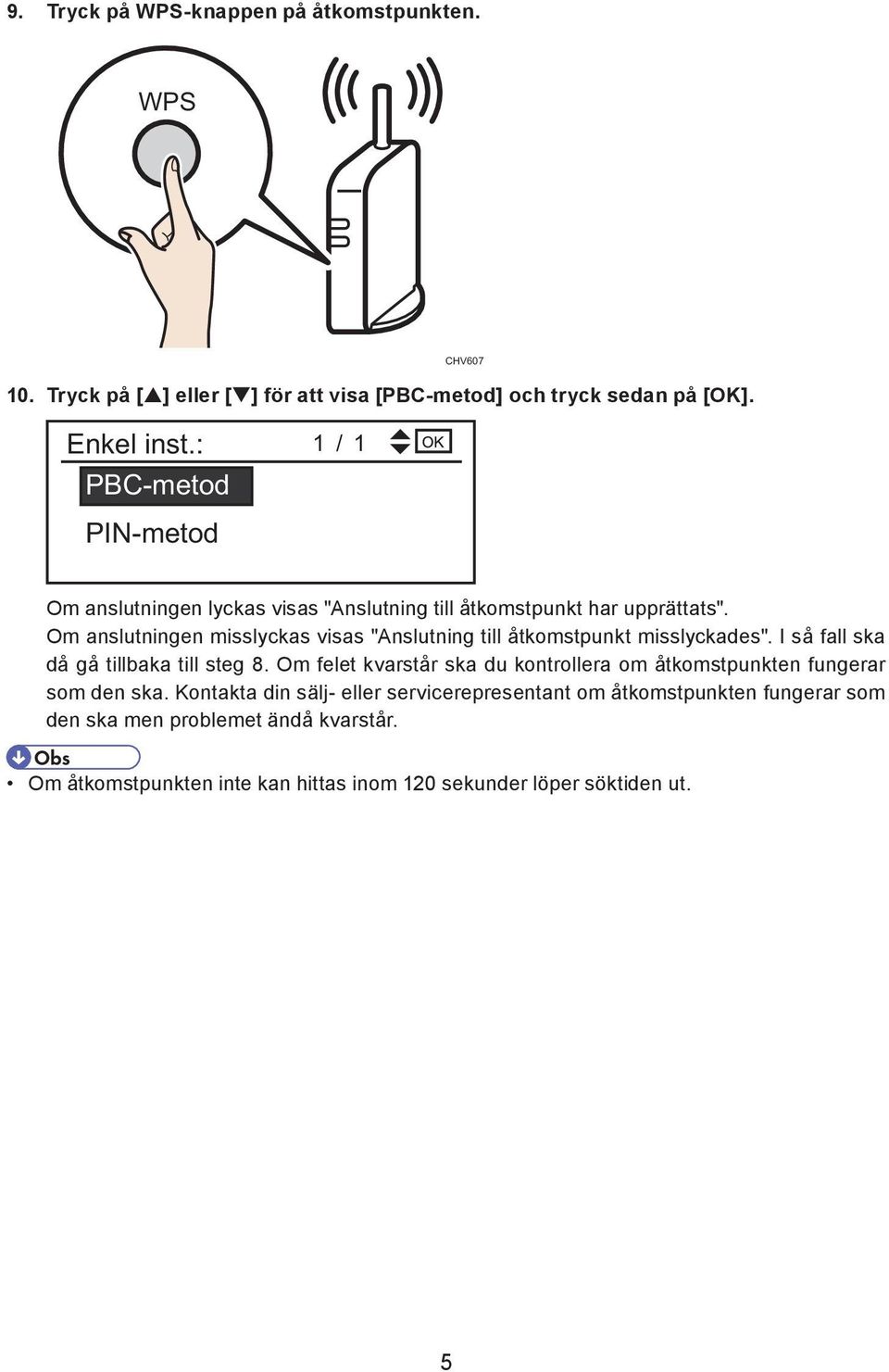 Om anslutningen misslyckas visas "Anslutning till åtkomstpunkt misslyckades". I så fall ska då gå tillbaka till steg 8.