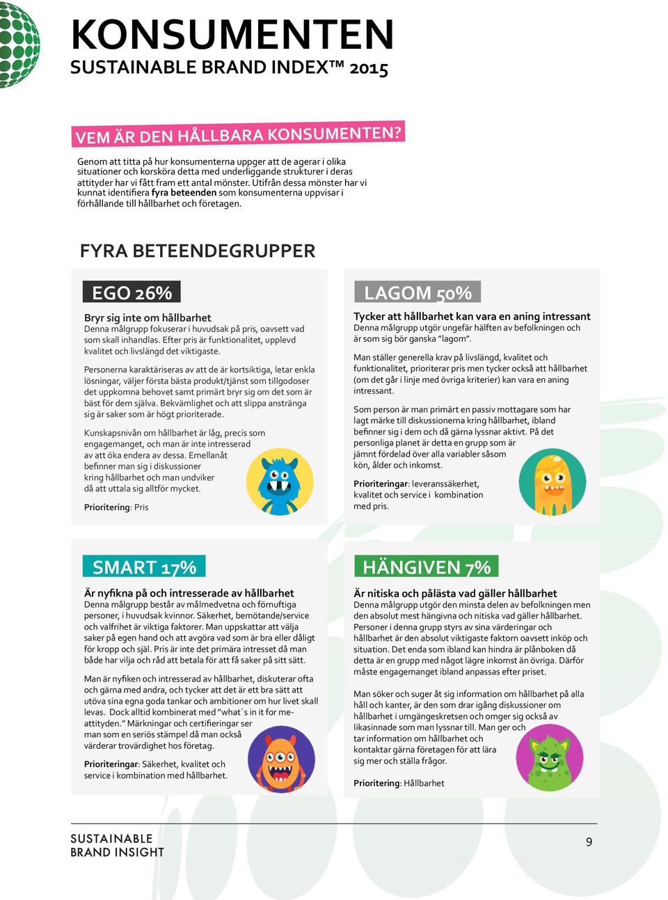 Utifrån dessa mönster har vi kunnat identifiera fyra beteenden som konsumenterna uppvisar i förhållande till hållbarhet och företagen.