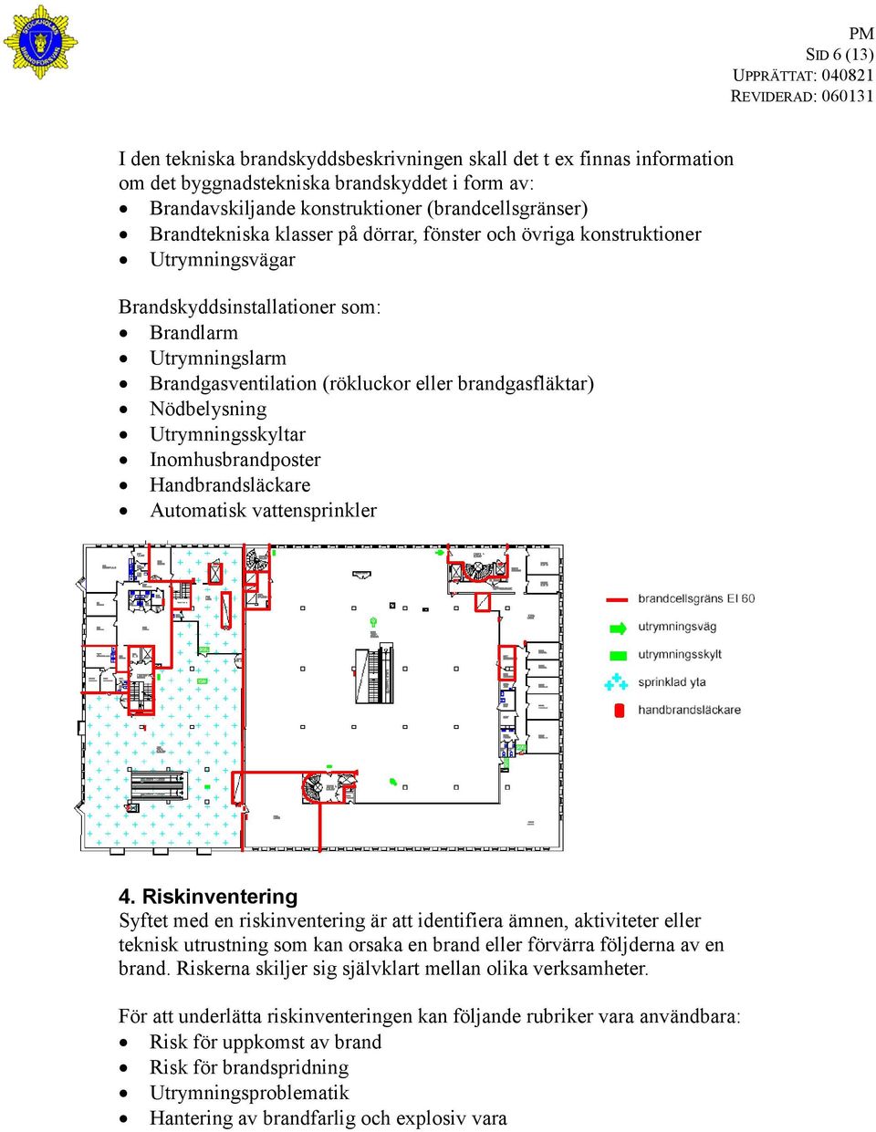 Utrymningsskyltar Inomhusbrandposter Handbrandsläckare Automatisk vattensprinkler 4.