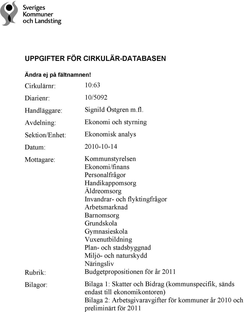 flyktingfrågor Arbetsmarknad Barnomsorg Grundskola Gymnasieskola Vuxenutbildning Plan- och stadsbyggnad Miljö- och naturskydd Näringsliv Rubrik: